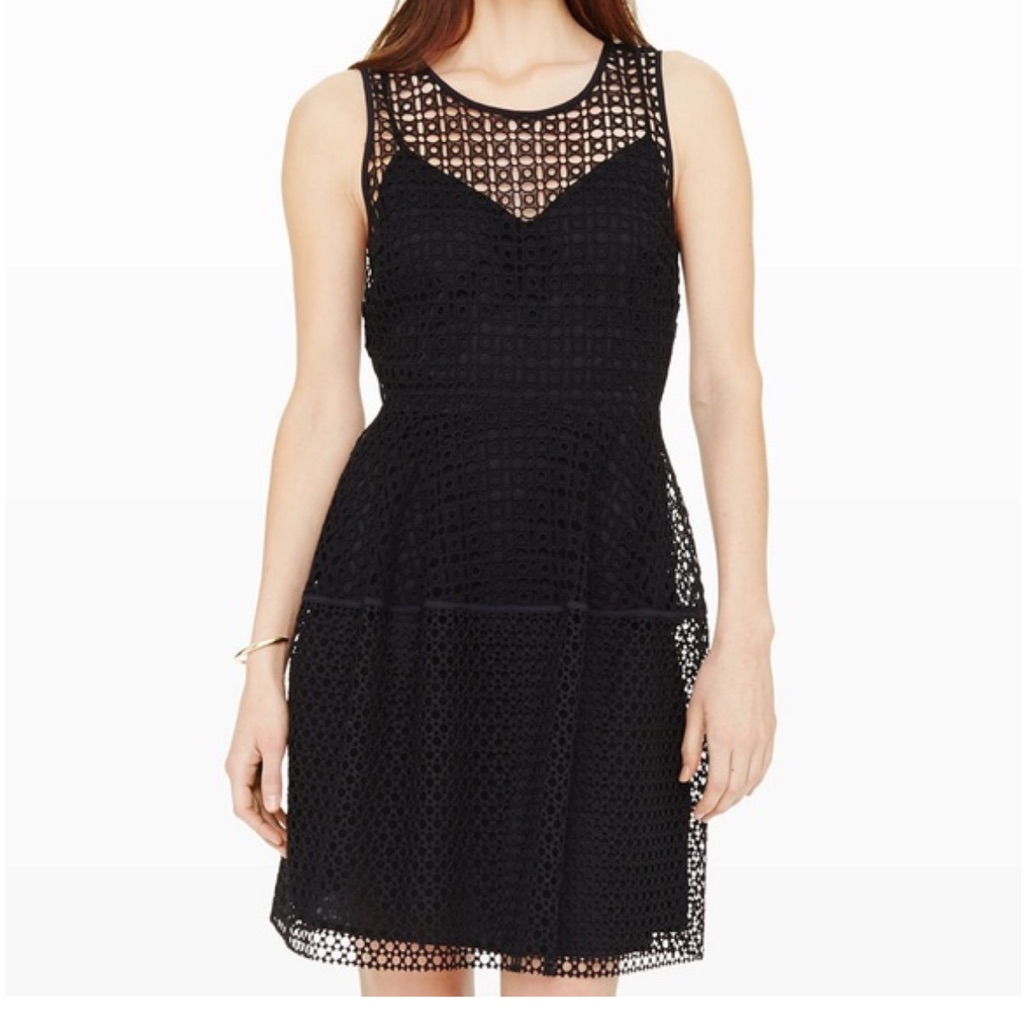 Club Monaco, Willough Eyelet Fit & Flare Black Dress, Size 4